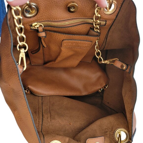 Steve Madden Brown Leather Tote Bag & Removable Pouch - Picture 4 of 10